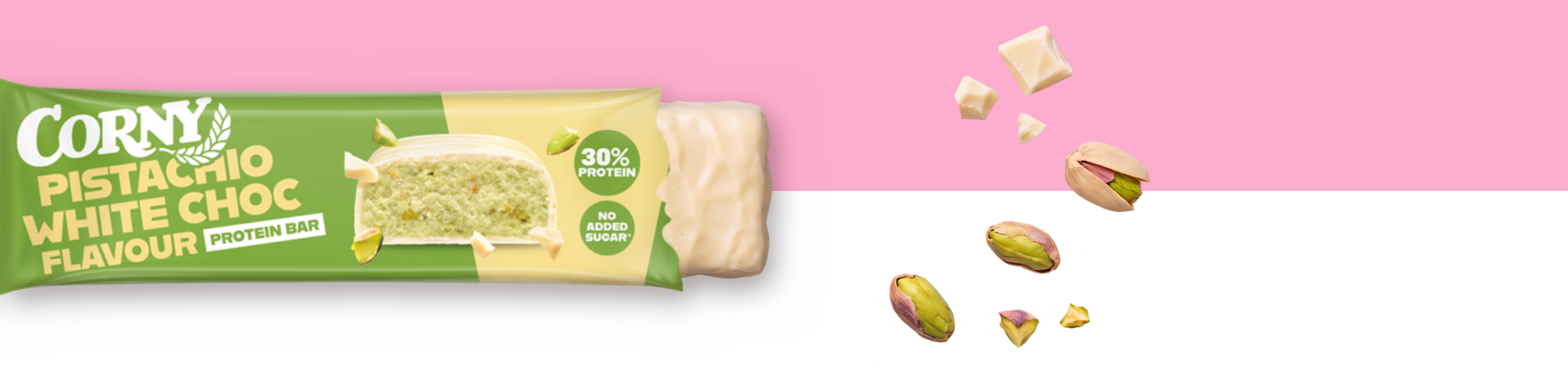 Corny Protein Power Pistachio Transition Banner